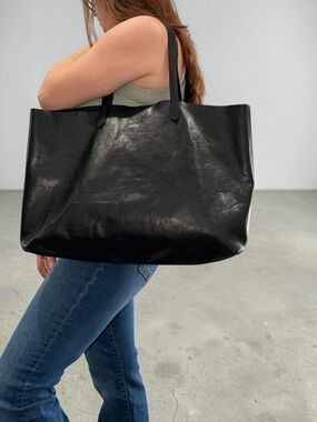 Madewell The East-West Transport Black Leather Large Tote Women’s